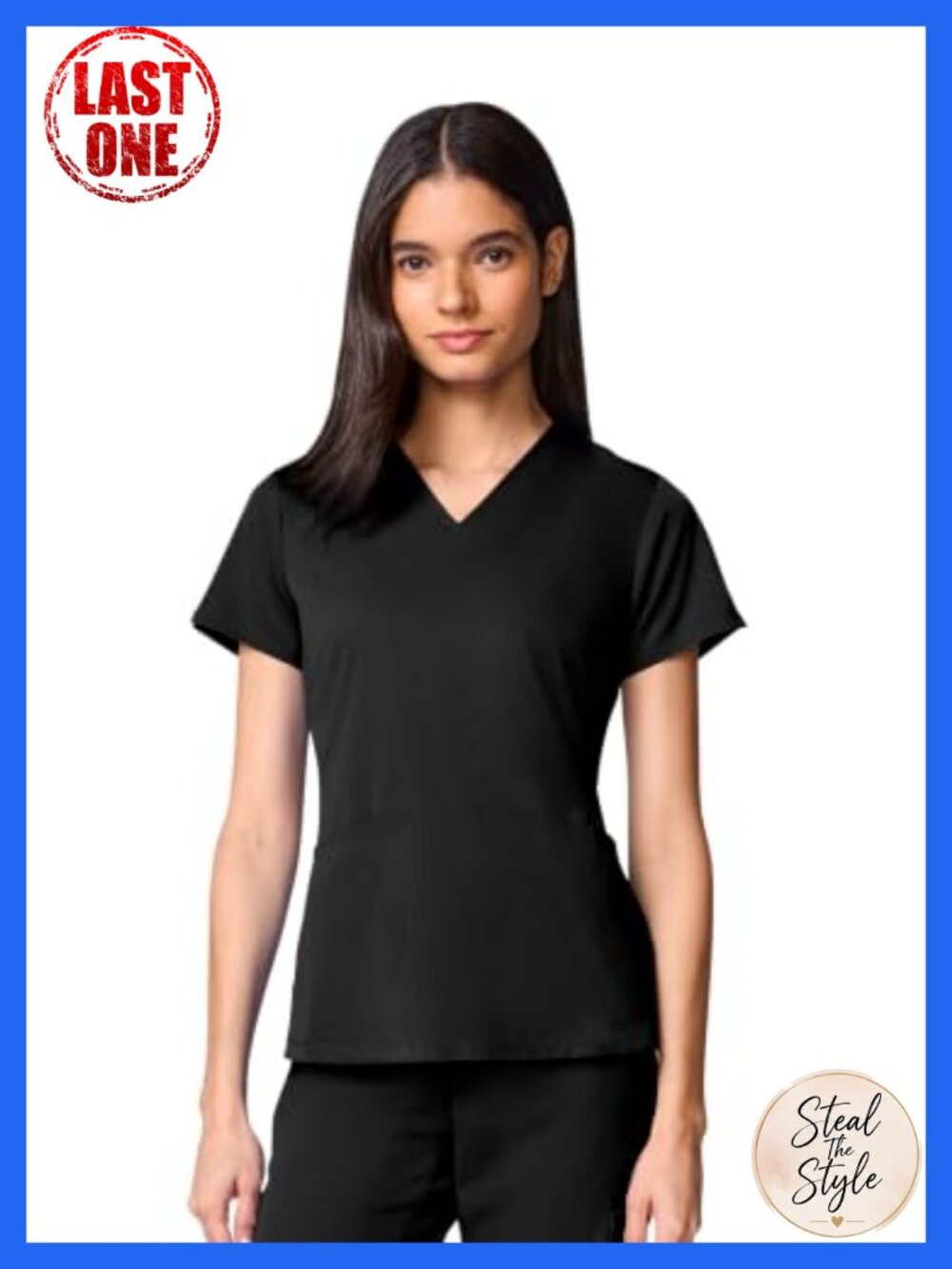 Womens Scrub Top V-Neck Short Sleeve 2-Way Stretch Medical Uniform